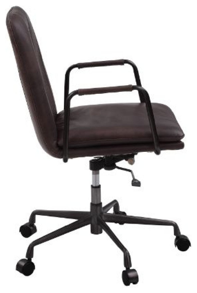 Benzara BM268944 Office Chair With Leather Seat/Channel Stitching, Dark Brown