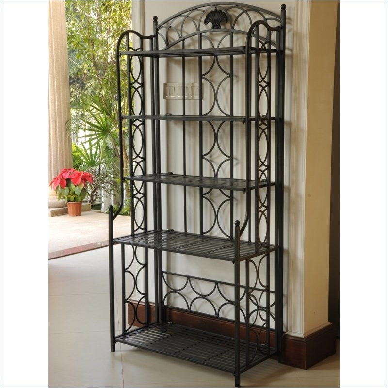 International Caravan Mandalay Iron 5-Tier Bakers Rack in Black
