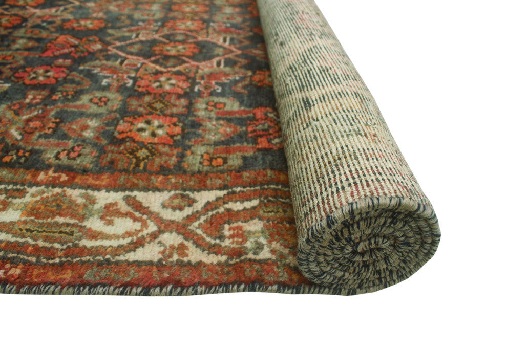 Fine Vintage Distressed Vinsone Navy/Rust Runner, 3'3x9'2