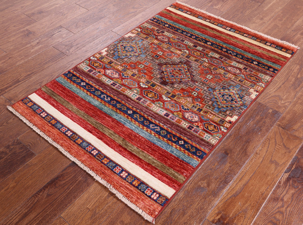 2' 7" X 4' 0" Super Kazak Khorjin Hand-Knotted Wool Rug Q11037