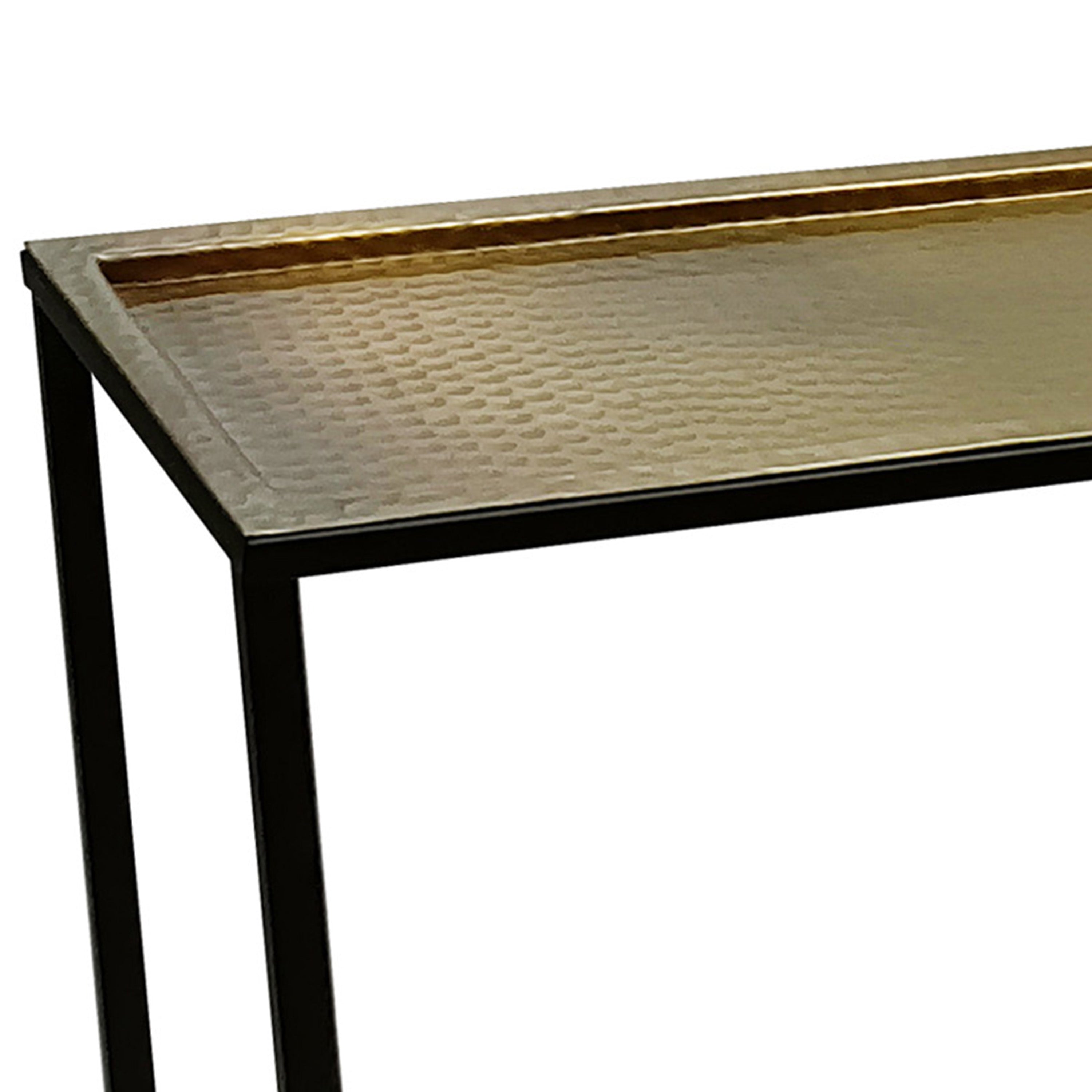 48" Console Sofa Table Bronze Tray Top Industrial Iron Frame Black Brown