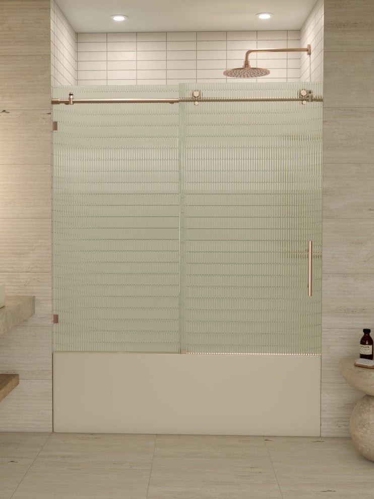 Galaxy 60"x60" Frameless Glass Sliding Bathtub Doors, Brushed Bronze, Right