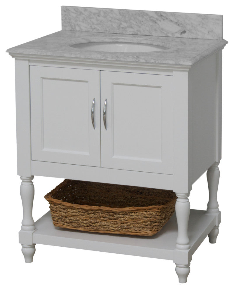 Beverly 30" Bathroom Vanity, White, Carrara Marble