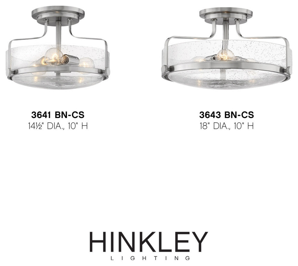 Hinkley Harper 18" Large Semi-Flush Ceiling Light, Brushed Nickel + Clear Seedy