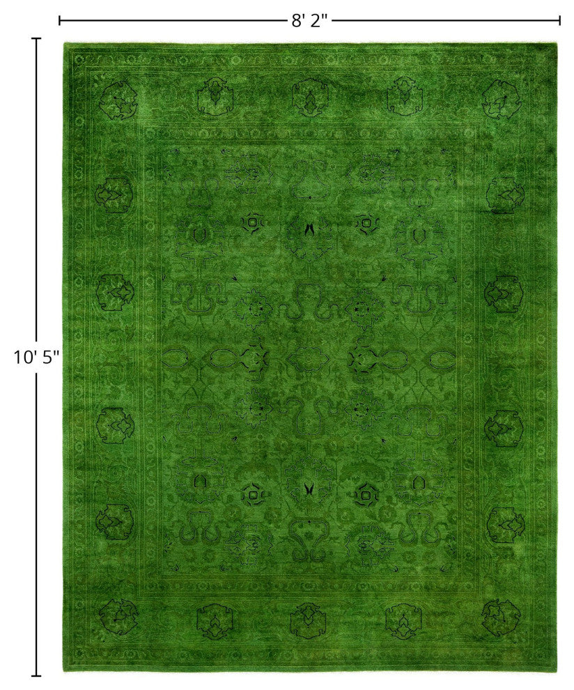 Overdyed One-of-a-Kind Hand-Knotted Area Rug Green, 8' 2" x 10' 5"