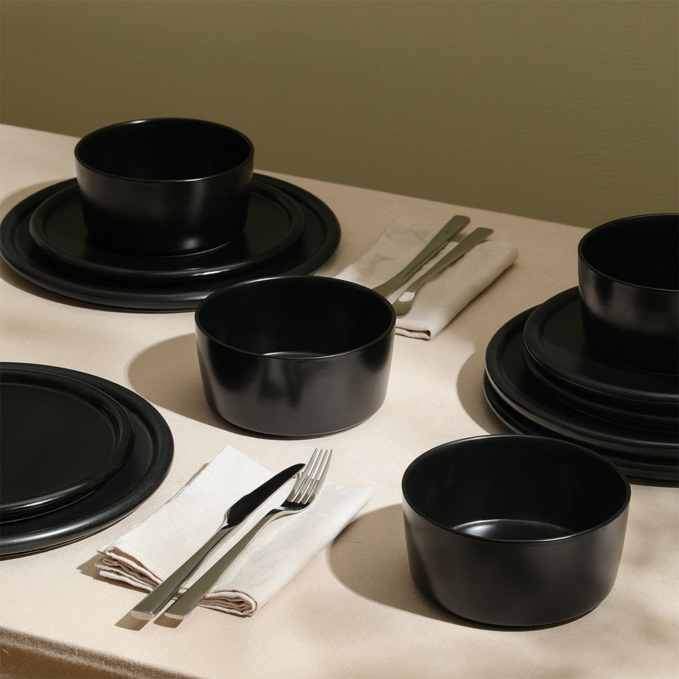 Stone Lain Eden Stoneware 24-Piece Dinnerware Set, Black