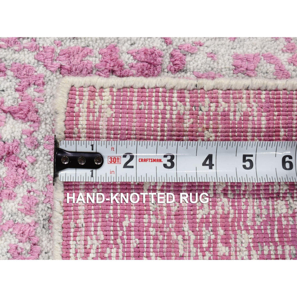 Pink, Fine Jacquard, Hand Loomed Wool and Plant Based Silk Mat Rug, 2'0"x3'0"
