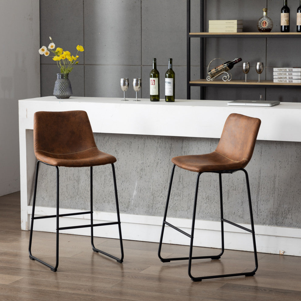 Home Beyond Synthetic Leather Dining Chairs Armless, Set of 2, Brown