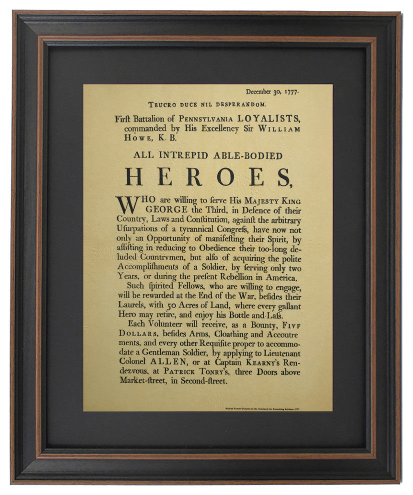 Framed British Army Recruiting Poster 1777