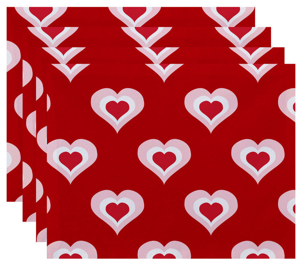 18"x14" Valentine Print Placemat, Red, Set of 4