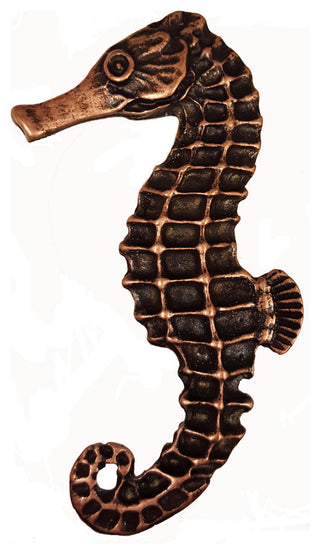 Seahorse Left Facing Cabinet Knob, Large, Antique Copper