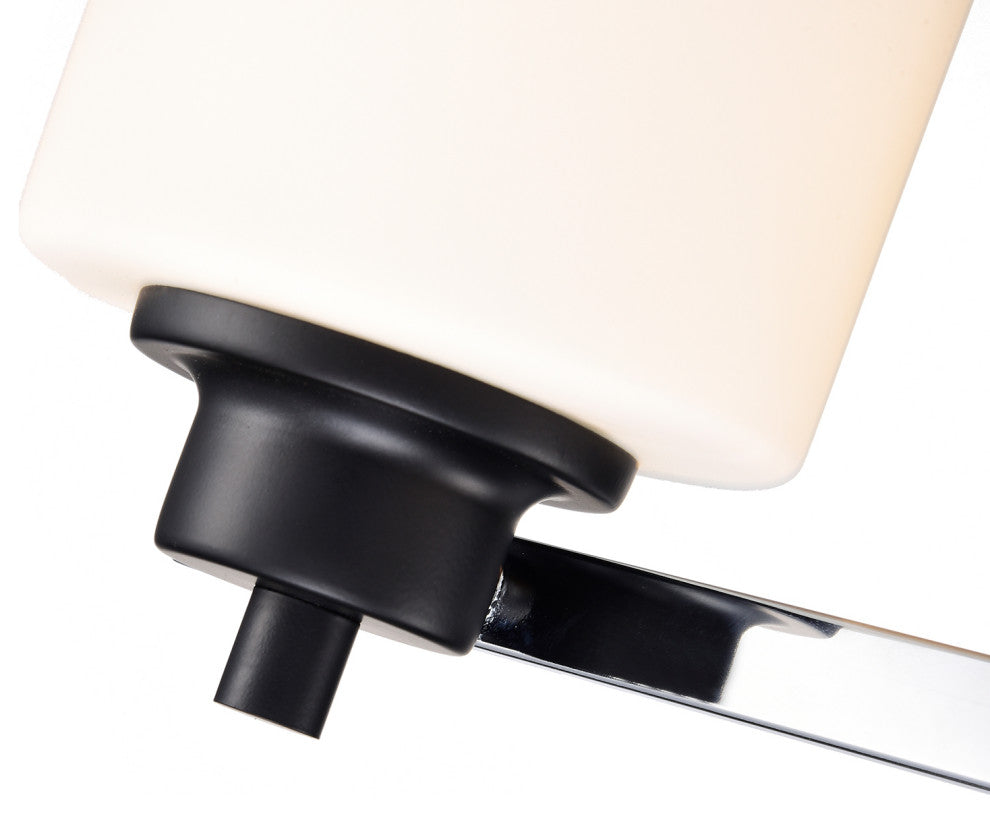 4-Light Black and Chrome Finish Vanity Lights With Etched White Glass Shades