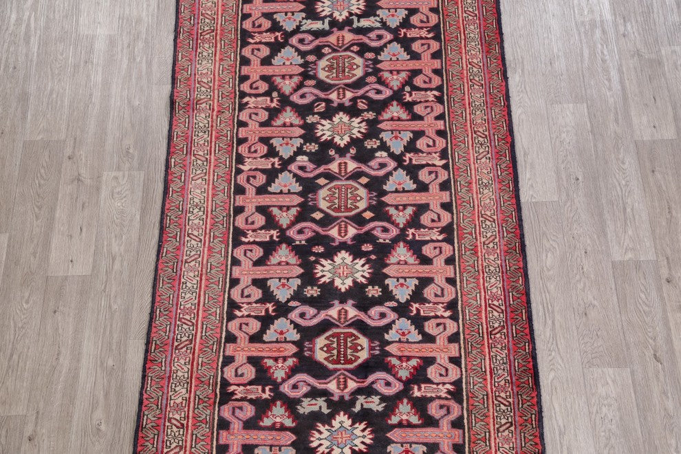 Consigned, Vintage Persian Hand Made Oriental Runner Rug, Black, 10'5"X4'1"