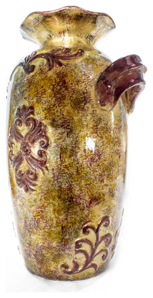 HomeRoots Rea Brown Amber Burgundy Green Ceramic Foil and Lacquer Ruffle Vase