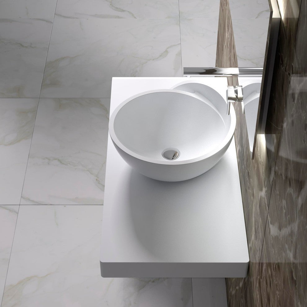 ADM Circle Countertop Vessel Sink, White, 20", Glossy White