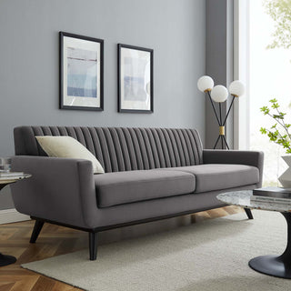 Engage Channel Tufted Performance Velvet Sofa Gray