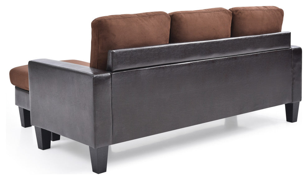 Ukiah Sofa Faux Leather Chaise, Chocolate Micro Suede, Brown Faux Leather