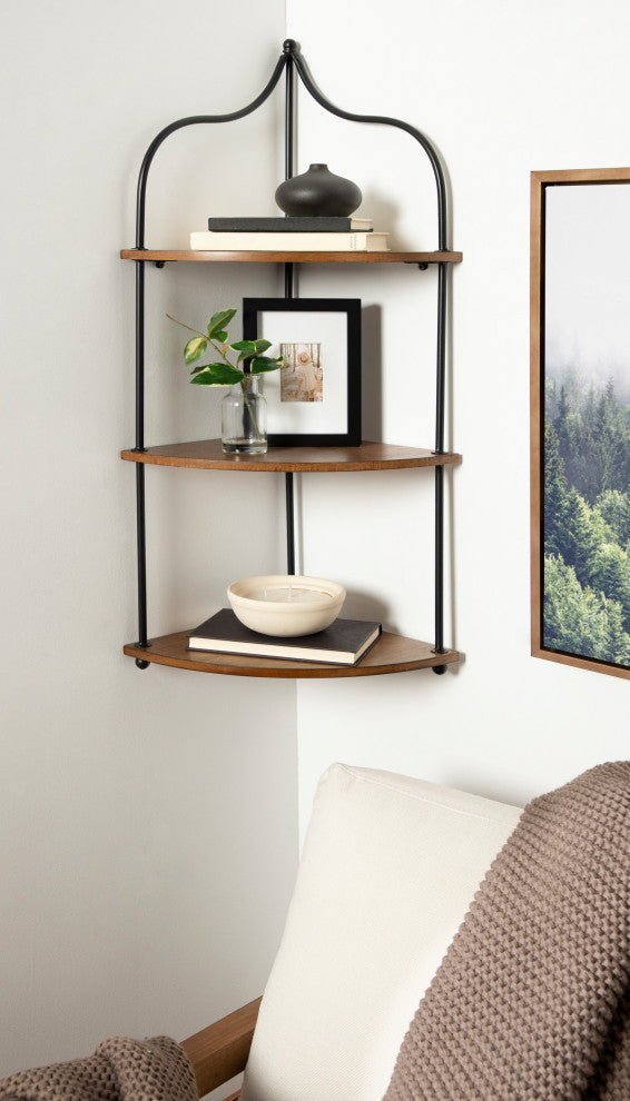 Walters Corner Shelf, Rustic Brown/Black, 17"x12"x35"
