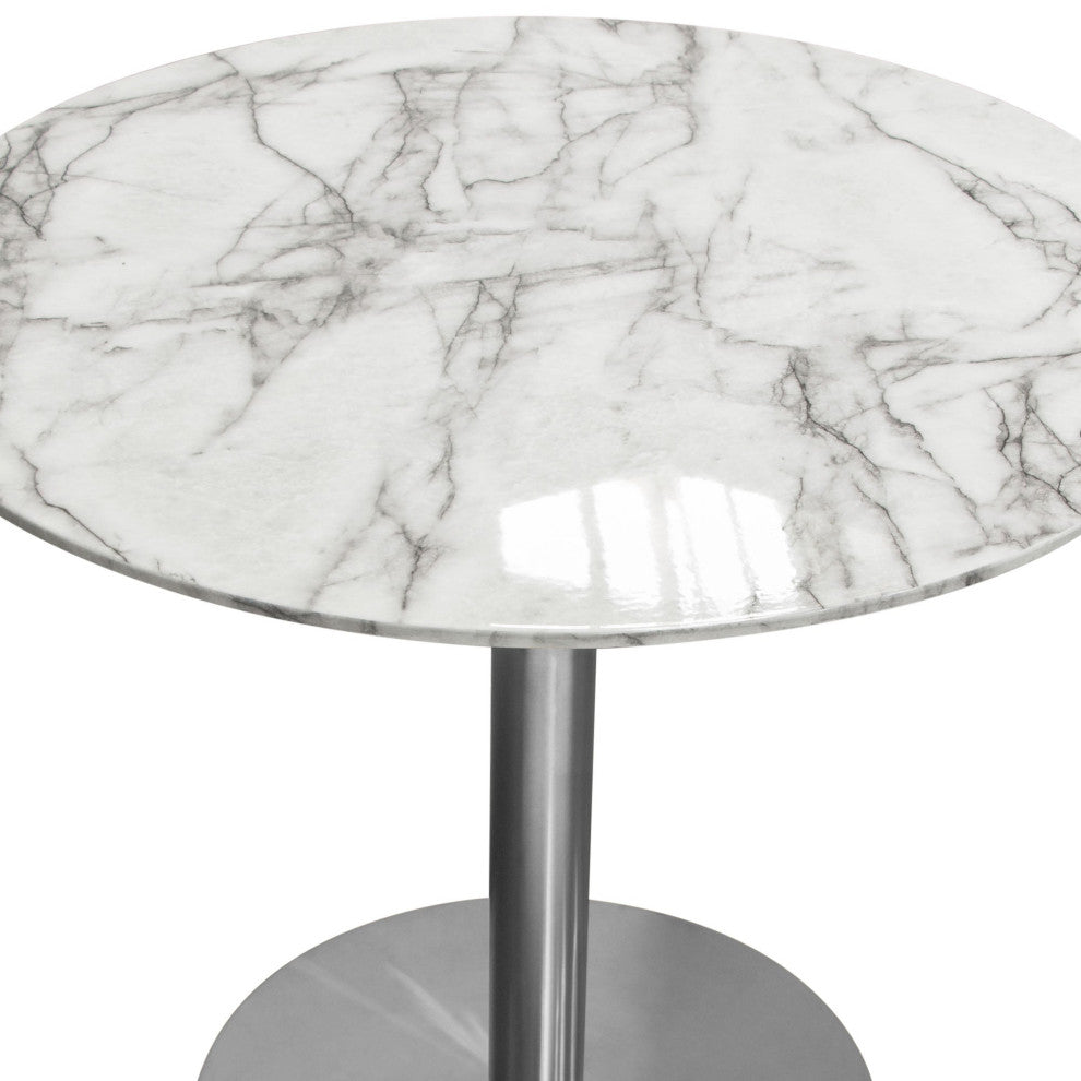 Stella 36" Round Dining Table With Metal Base, Silver