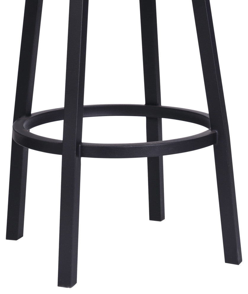 30" Vintage Black on Black Faux Leather Rectangular Swivel Armless Bar Stool