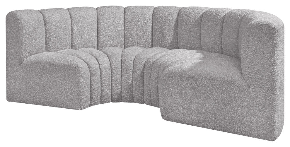 Arc Boucle Fabric Upholstered 4-Pc. Inward Curved Modular Sectional, Grey