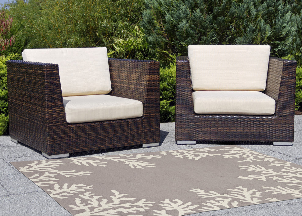 Capri Coral Border Indoor/Outdoor Rug, Silver, 2'6x4'