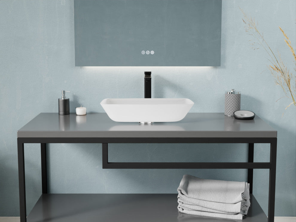 Innovio Rectangle Glass Vessel Bathroom Sink With White Finish