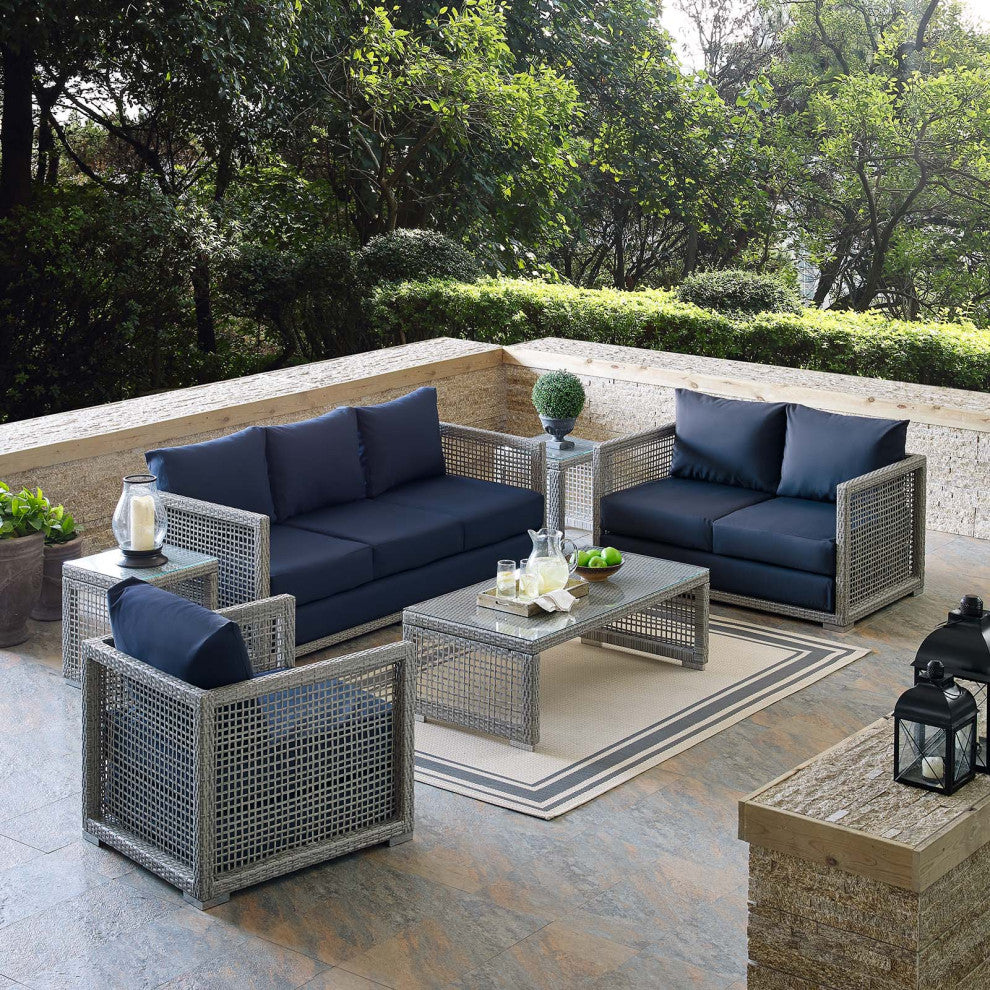 Gray Navy Aura 6 Piece Outdoor Patio Wicker Rattan Set