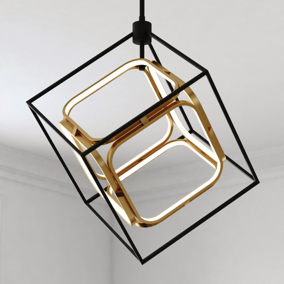 Anson 1-Light Integrated LED Geometric Matte Black/Gold Pendant Light