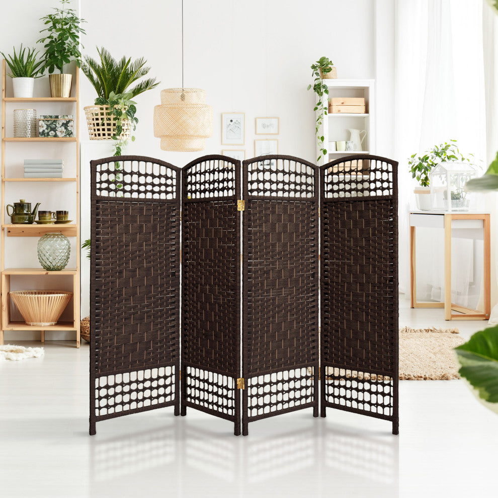 4' Tall Fiber Weave Room Divider, Dark Mocha, 4 Panels