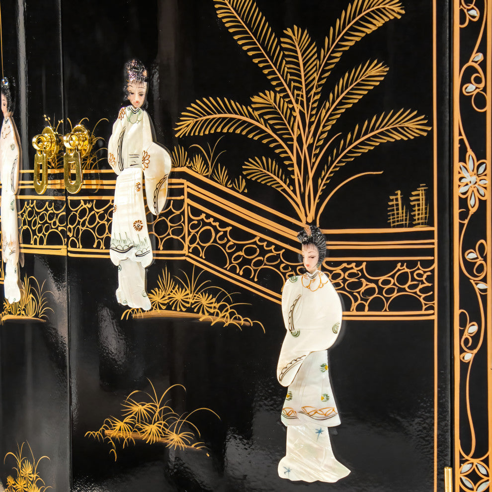 Black Lacquer Half-Round Cabinet Royal Ladies