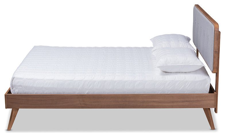 Dilara Mid-Century Modern Light Gray Walnut Brown Wood Full Size Platform Bed