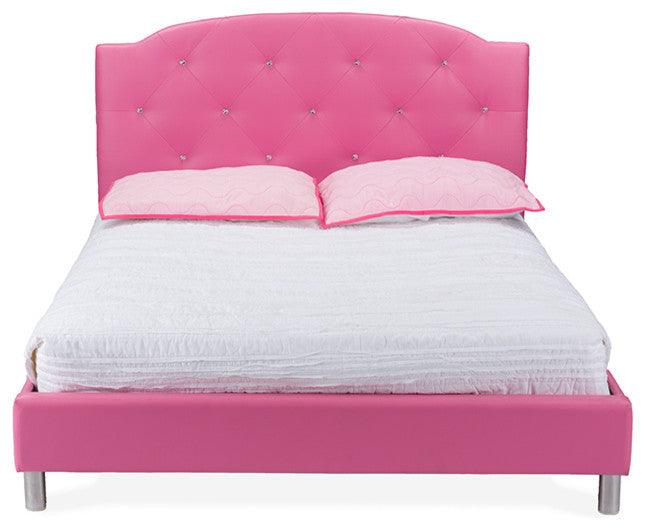 Canterbury Faux Leather Queen Size Platform Bed, Pink