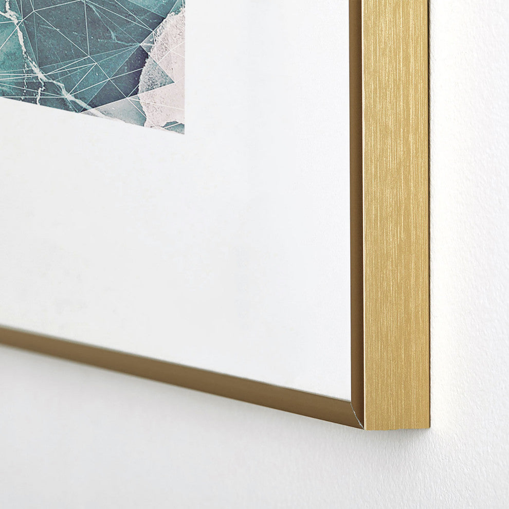Emanuela Carratoni Teal Blue Geometric Marble Metal Framed Art Print