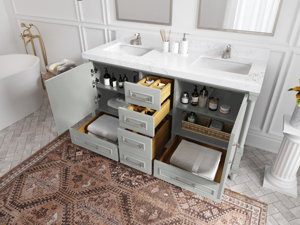 Aberdeen 60 Double Bathroom Vanity in Coventry Gray 2" White Quartz