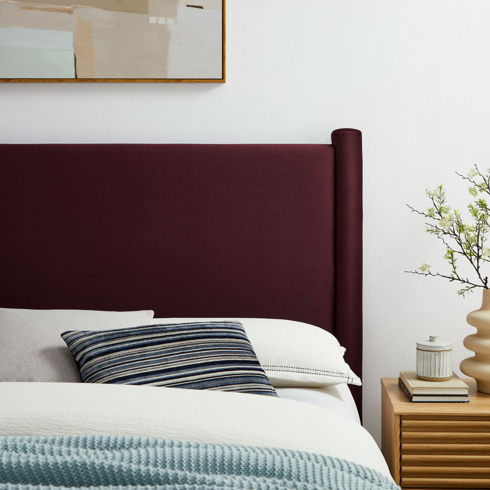 Rael Performance Velvet King Headboard, Mulberry