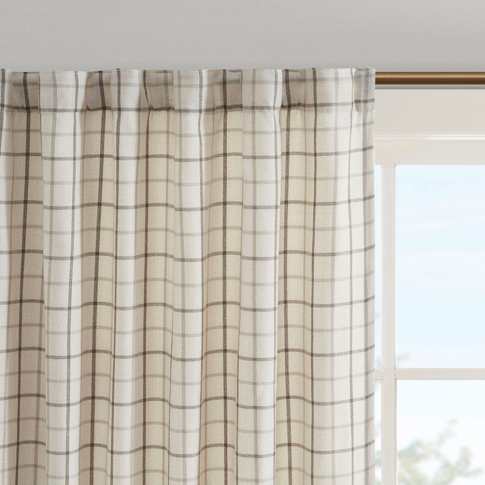 Madison Park Anaheim Plaid Window Panel with Fleece Lining, Beige, Ivory, 50x84", Rod Pocket Window Panel
