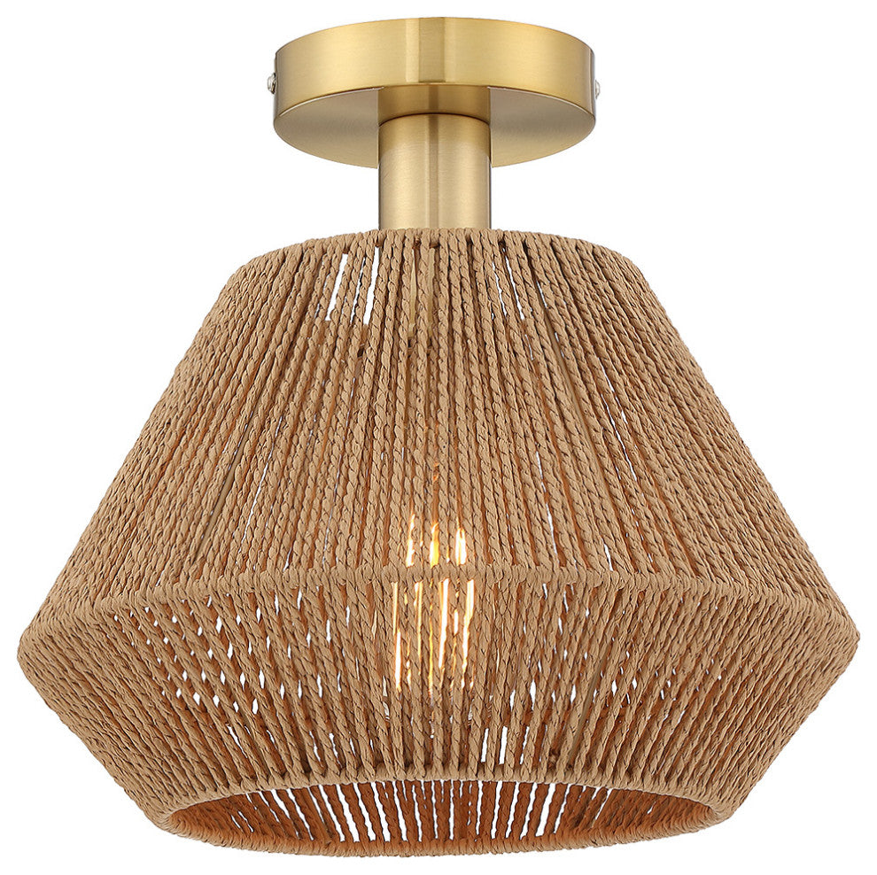 12" W 1-Light Bohemian Woven Rope Semi-Flush Mount Ceiling Light