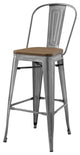 Bar Stool Chair Barstool, Set of 2, Wood, Gunmetal Silver, Bar Pub Cafe Bistro
