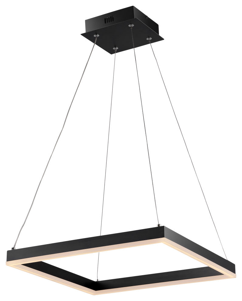 Nero Square Modern Metal LED Pendant Light, Black, Width: 15.75