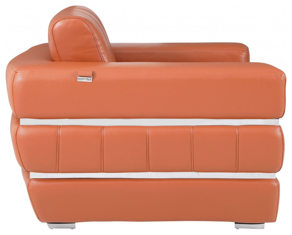 Terra Cotta Stripe Top Grade Italian Leather Chair