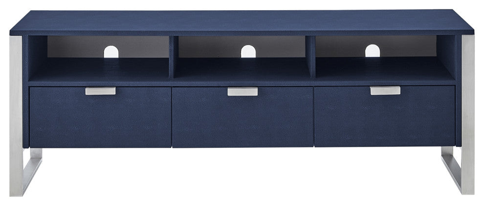 Nicole Miller Chayton TV Stand, Faux Shagreen 55Lx16Wx20.7H, Navy/Chrome