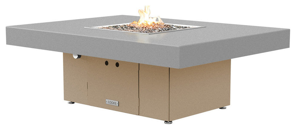 Rectangular Fire Pit Table, 48x36, Propane, Hilltop Gray, Beige