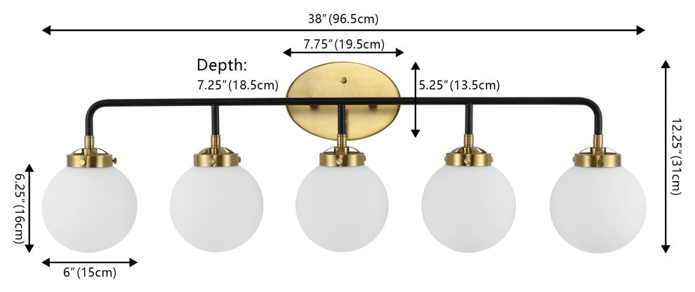 Caleb 38" 5-Light Contemporary Transitional Iron/Glass LED Vanity Light