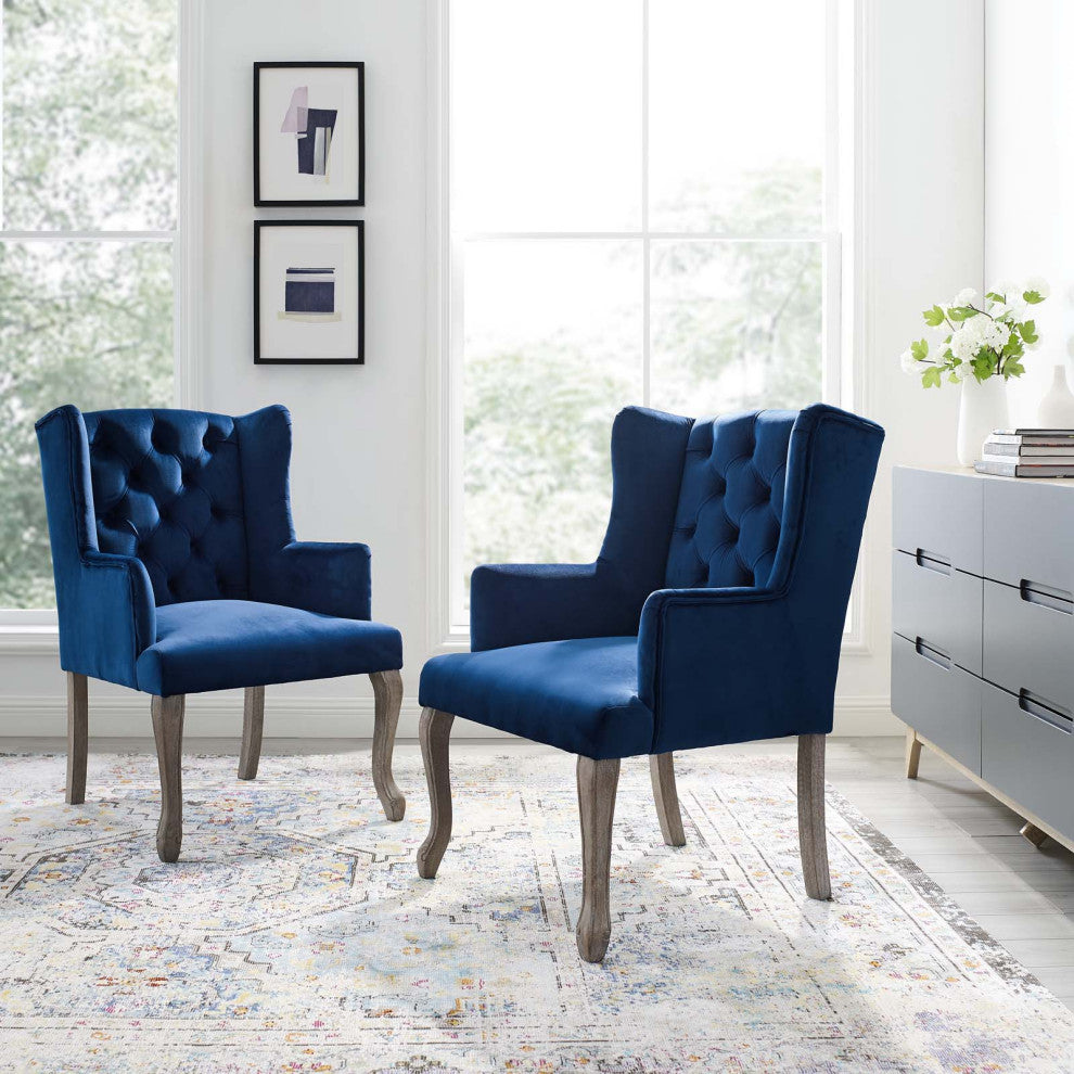Side Dining Chair, Set of 2, Velvet, Blue Navy, Modern, Cafe Bistro Restaurant