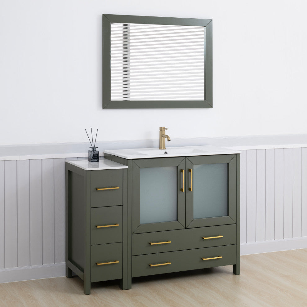 Vanity Art Freestanding Bathroom Vanity Set with Ceramic Top & Mirror