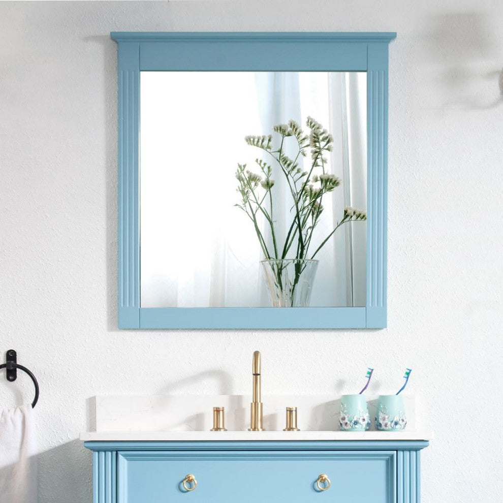 36 In Bathroom Vanity Set with Quartz Top, 32 In Mirror, cUPC Certified Sink, Classic Blue