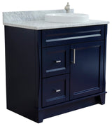 37" Single Sink Vanity, Blue Finish With White Carrara Marble