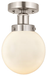 Small Edison Beacon 7" Semi-Flush Mount, Brushed Satin Nickel, Matte White Shade