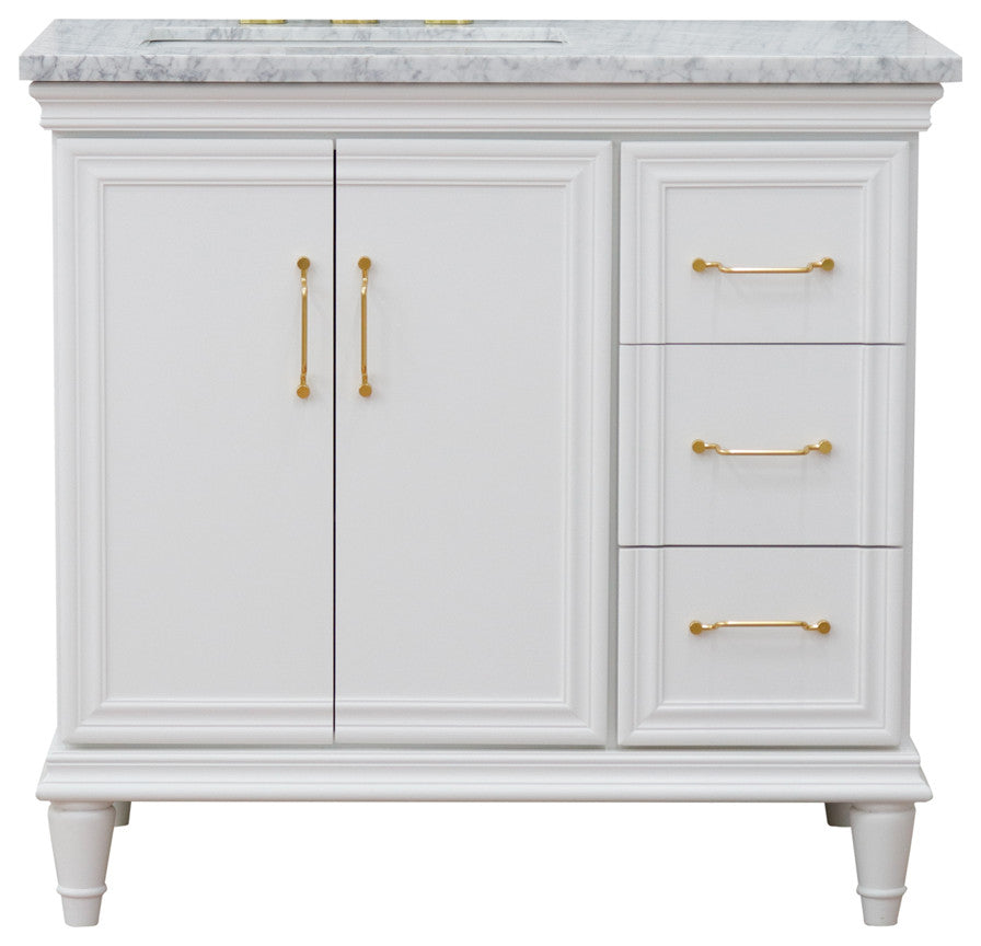37" Single Vanity, White Finish With White Carrara